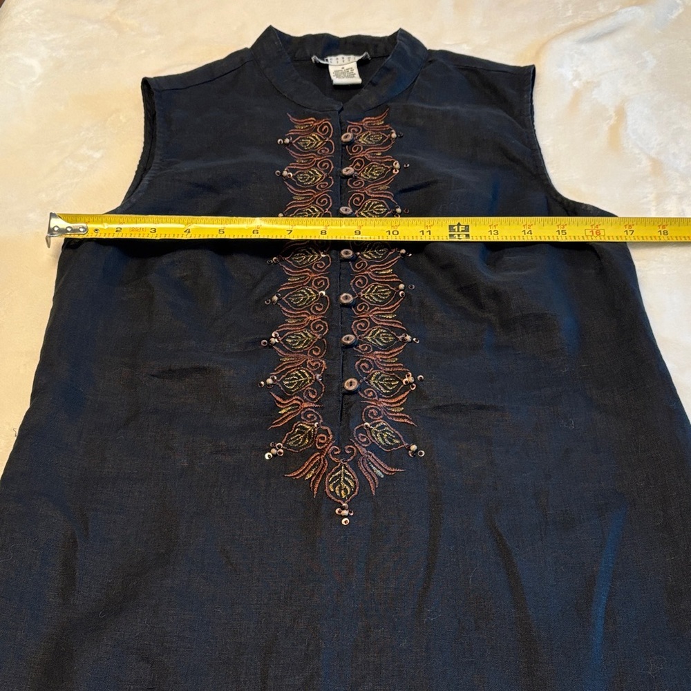 Women's CAROLE LITTLE Black Sleeveless Linen Embroidered Tunic/Top Size 8 - Picture 11 of 12